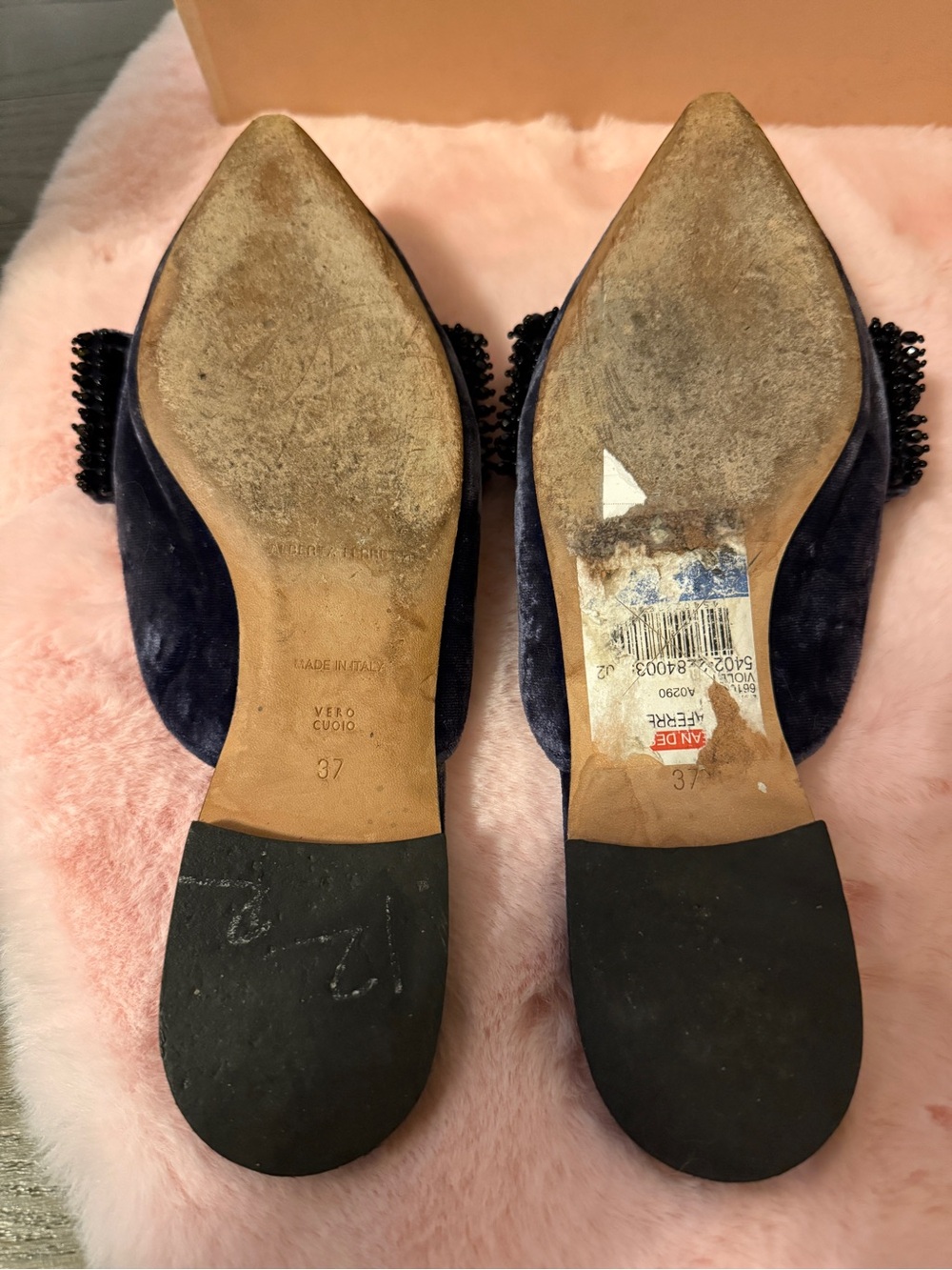 Alberta Ferretti Velvet Blue Bow Embellished Mules Flats EU 37 US 6 or 6.5 - Picture 7 of 7